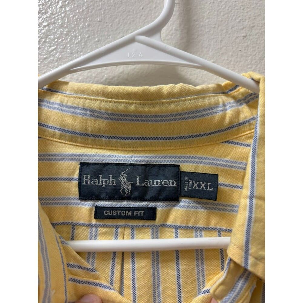 Ralph Lauren Shirt Men's Size XXL Yellow Blue Stripe Coastal Pony Summer Preppy - Picture 4 of 5